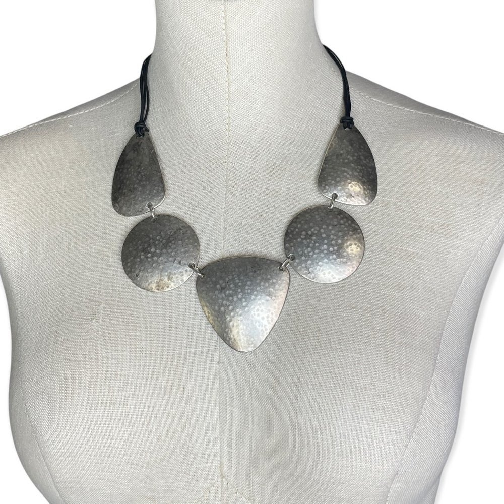 Silver Tone Hammered Style Statement Corded Necklace World Market